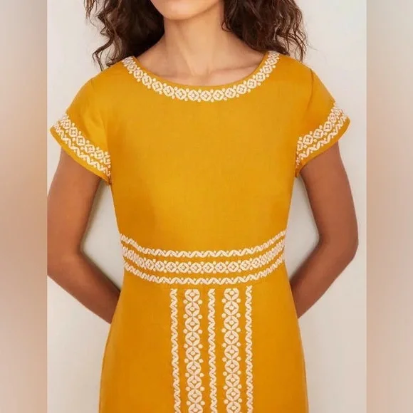 Boden - Laura Linen Embroidered Dress Sz 6L - Picture 6 of 13